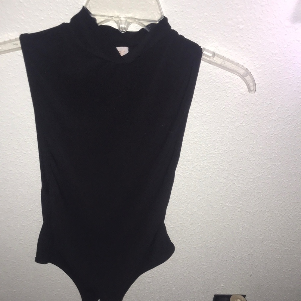 New Black Sleeveless Bodysuit with Mock Turtleneck and opening down the sides